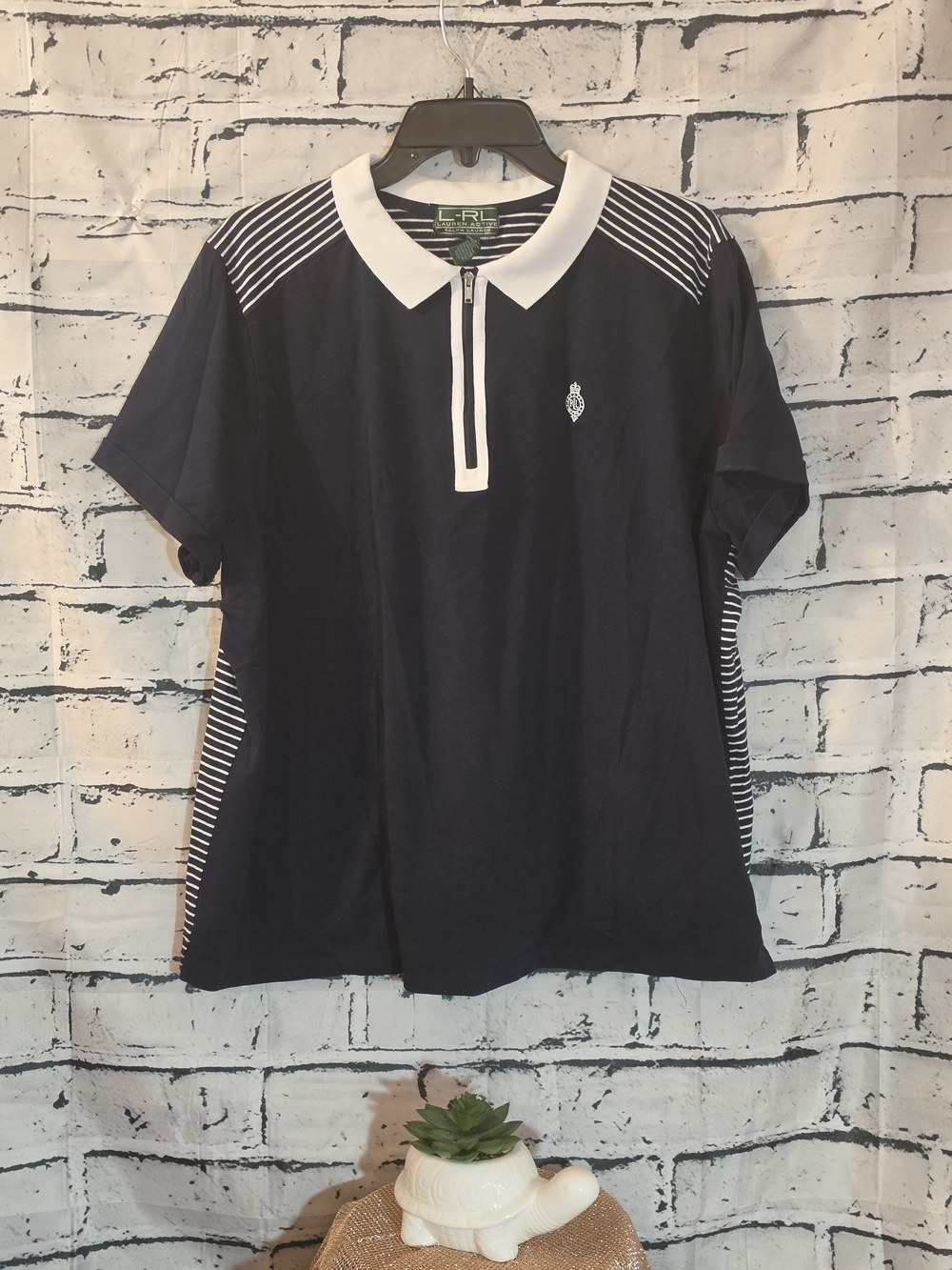 Lauren Ralph Lauren Navy Polo with White Trim and Zip Placket